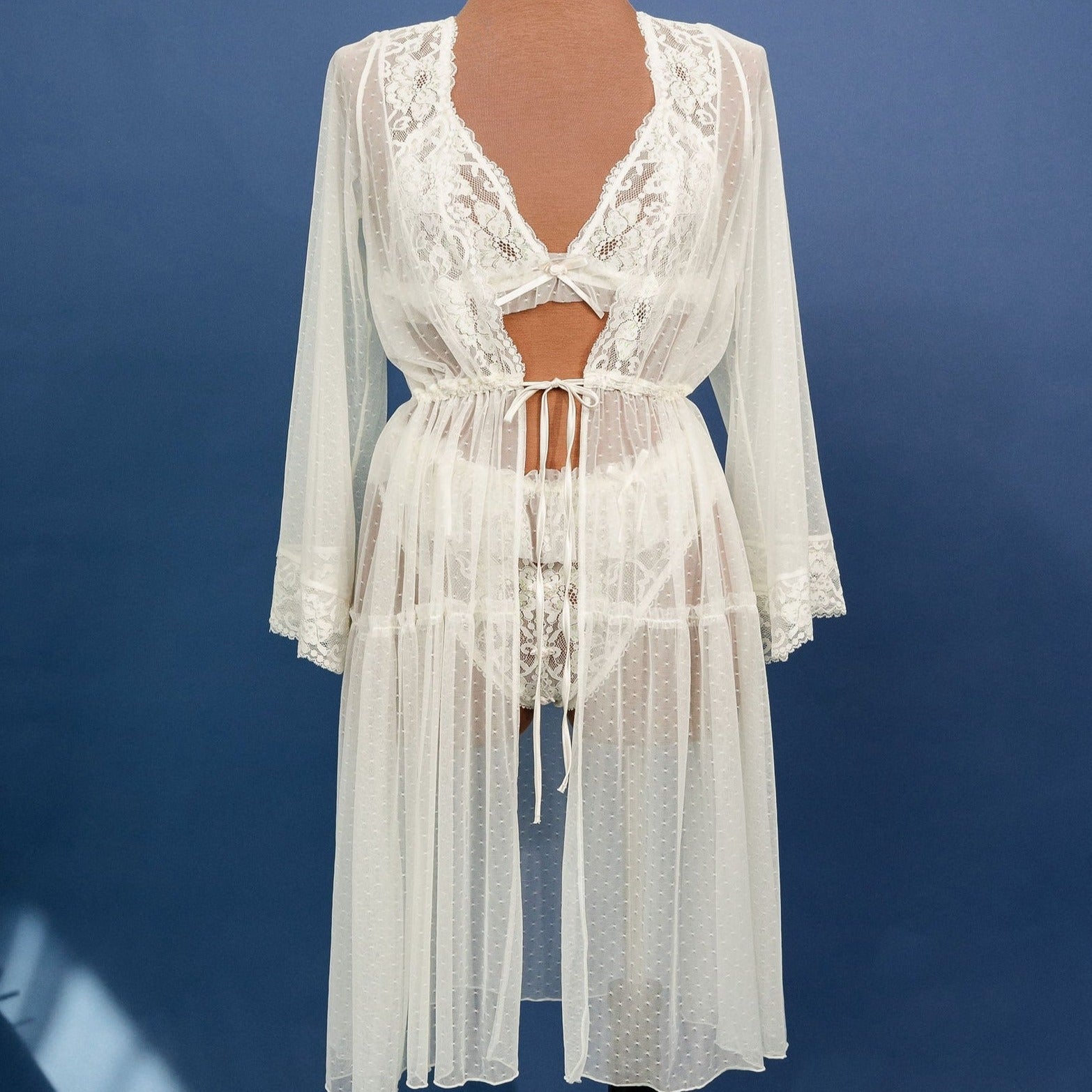 Lacy Dot Mesh Midi Robe - Iridescent Cream | Mentionables