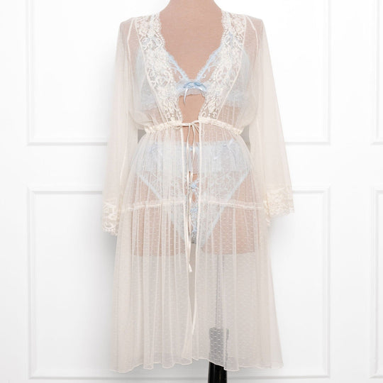 Lacy Dot Mesh Midi Robe - Iridescent Cream - Mentionables