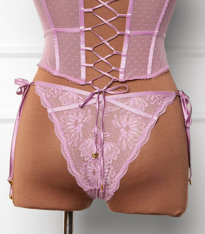 Lacy Heart Charm Side Tie Panty - Lilac - Mentionables