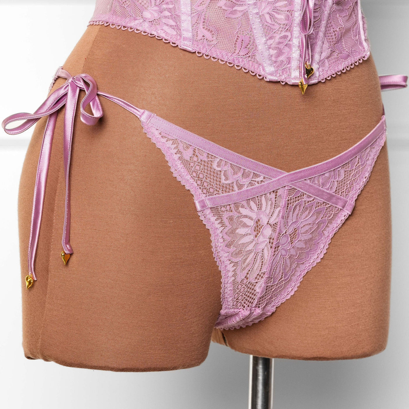 Lacy Heart Charm Side Tie Panty - Lilac - Mentionables