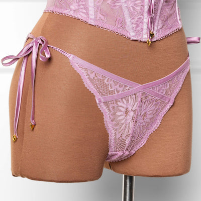 Lacy Heart Charm Side Tie Panty - Lilac - Mentionables