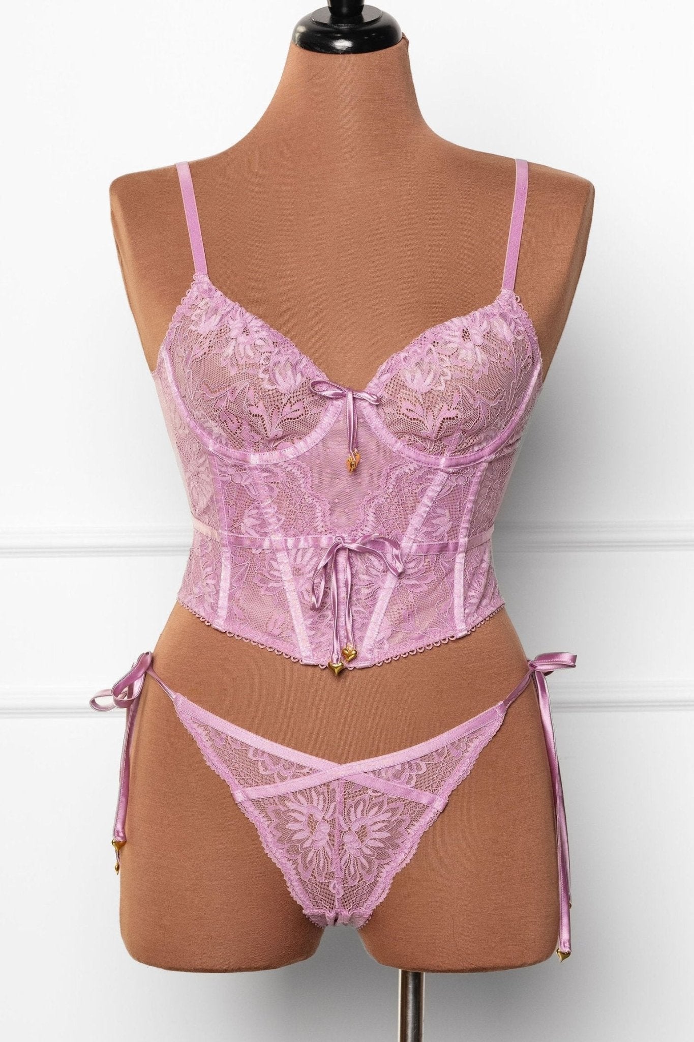 Lacy Heart Charm Side Tie Panty - Lilac - Mentionables