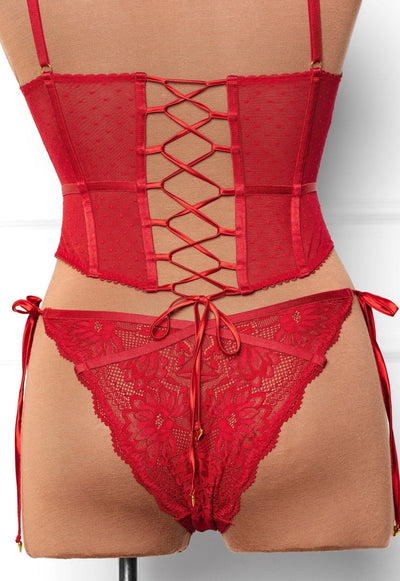 Lacy Heart Charm Side Tie Panty - Red - Mentionables