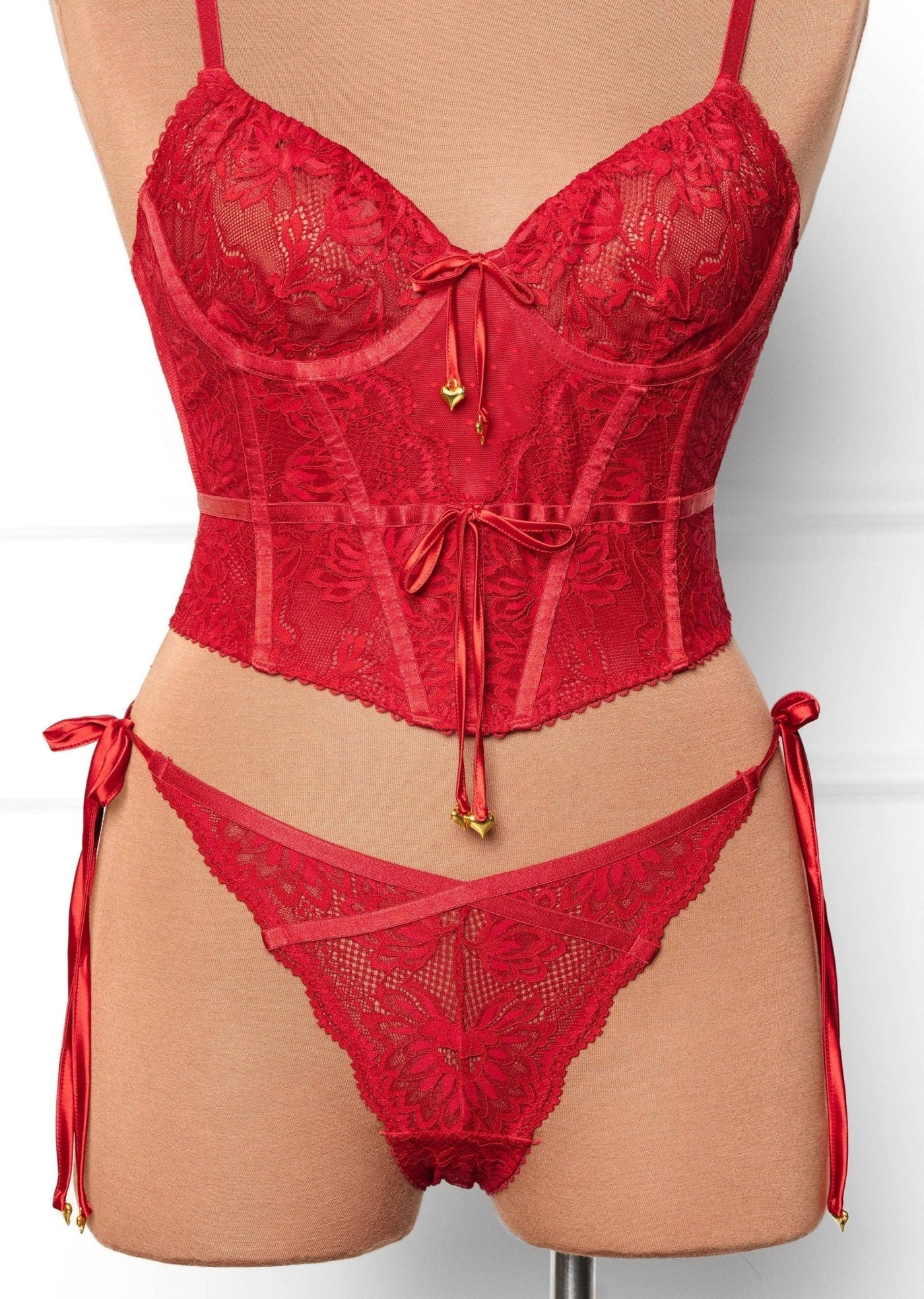 Lacy Heart Charm Side Tie Panty - Red - Mentionables