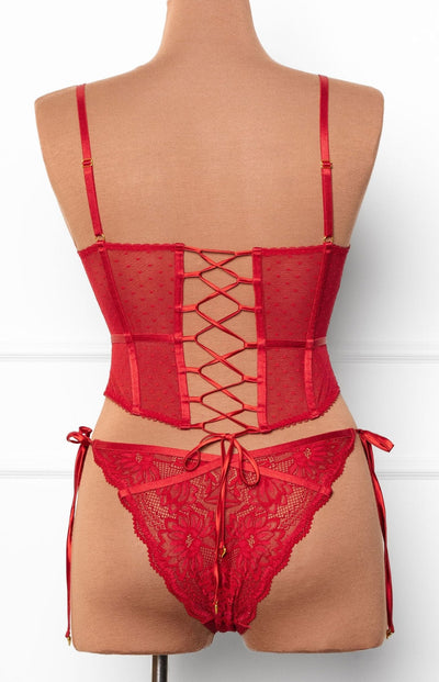 Lacy Heart Charm Side Tie Panty - Red - Mentionables