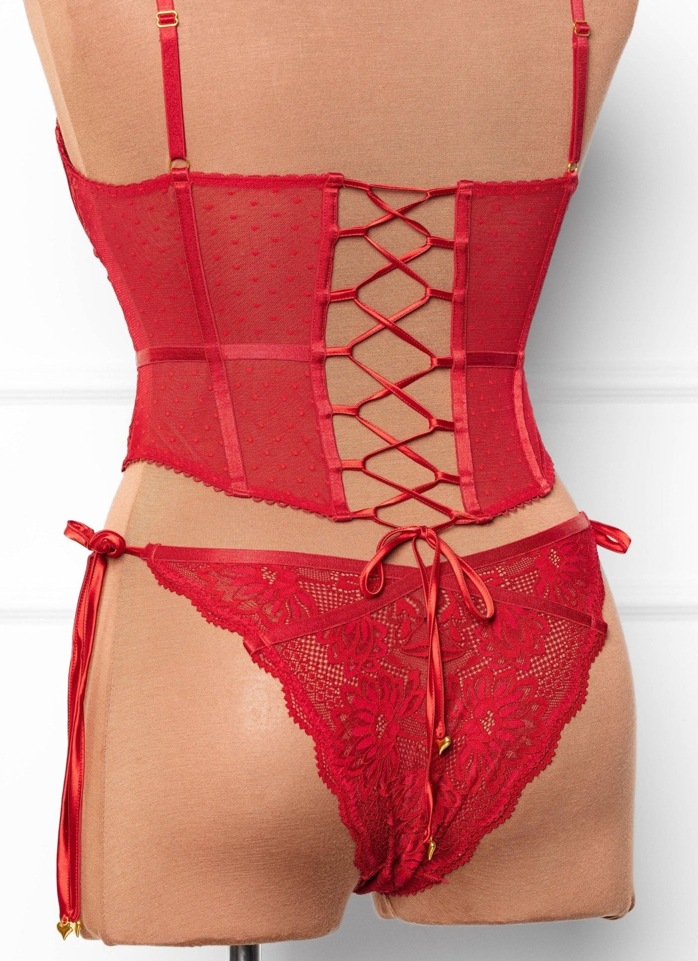 Lacy Heart Charm Side Tie Panty - Red - Mentionables