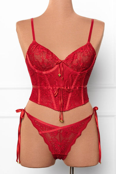 Lacy Heart Charm Side Tie Panty - Red - Mentionables