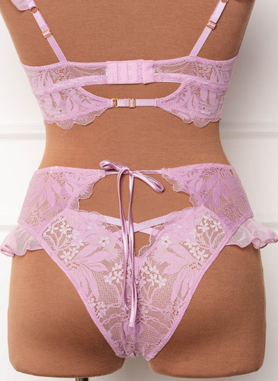 Lacy High Leg Crotchless Panty - Lilac - Mentionables