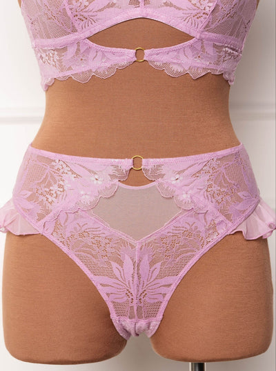 Lacy High Leg Crotchless Panty - Lilac - Mentionables