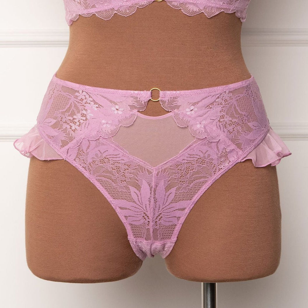 Lacy High Leg Crotchless Panty - Lilac - Mentionables