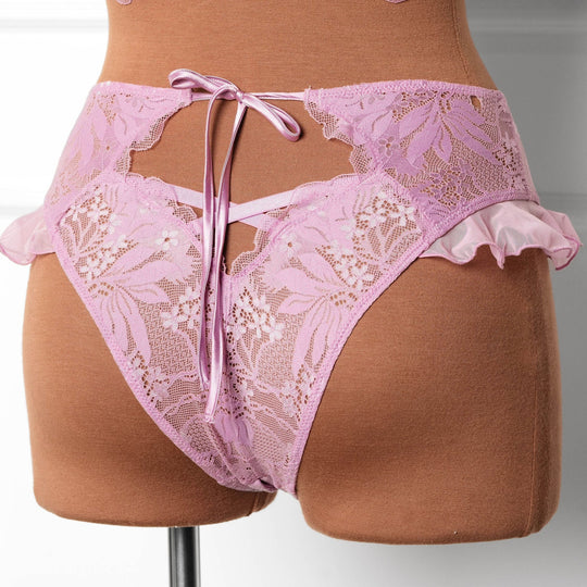 Lacy High Leg Crotchless Panty - Lilac - Mentionables