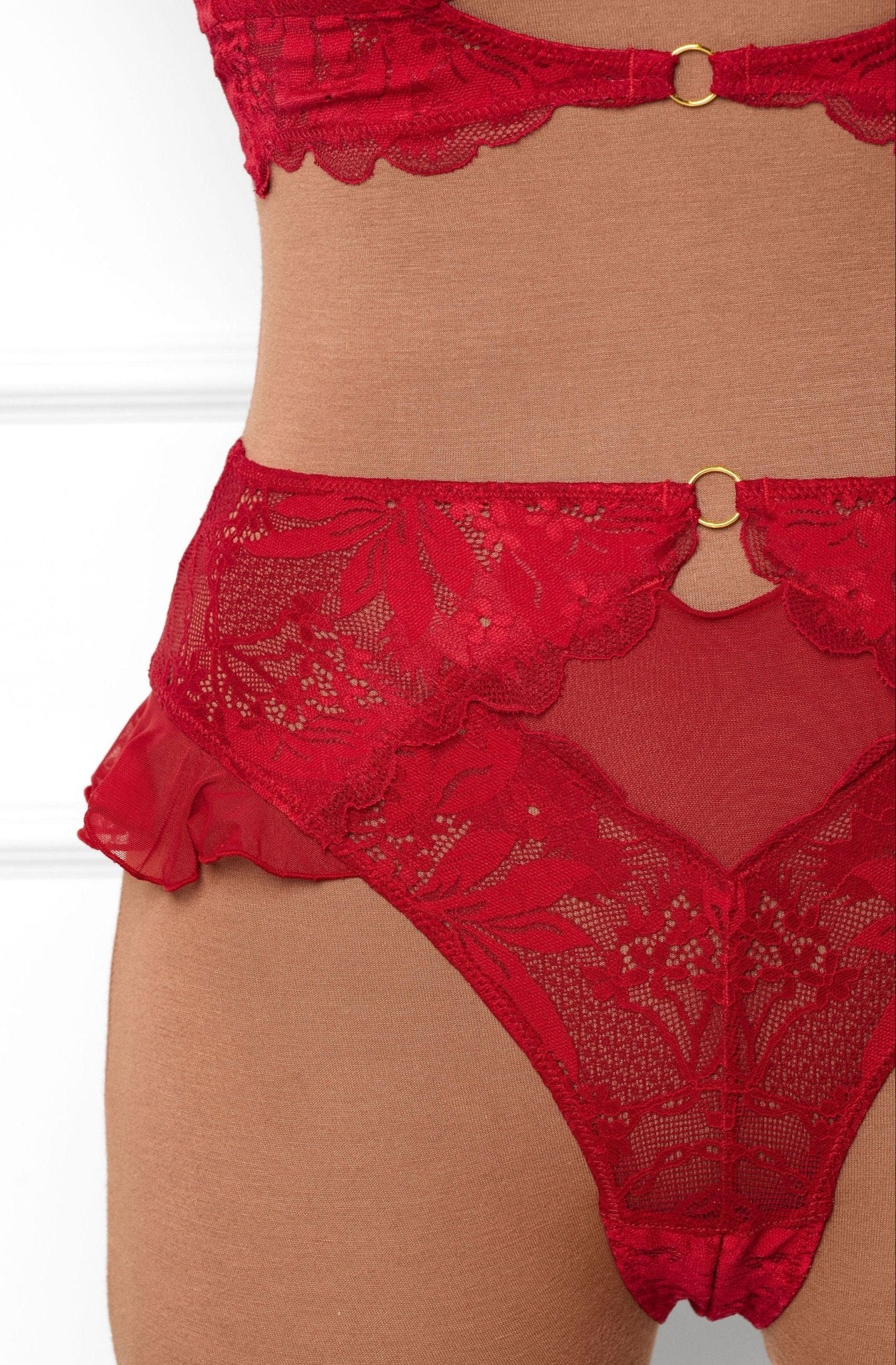 Lacy High Leg Crotchless Panty - Red - Mentionables