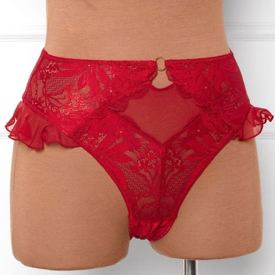 Lacy High Leg Crotchless Panty - Red - Mentionables