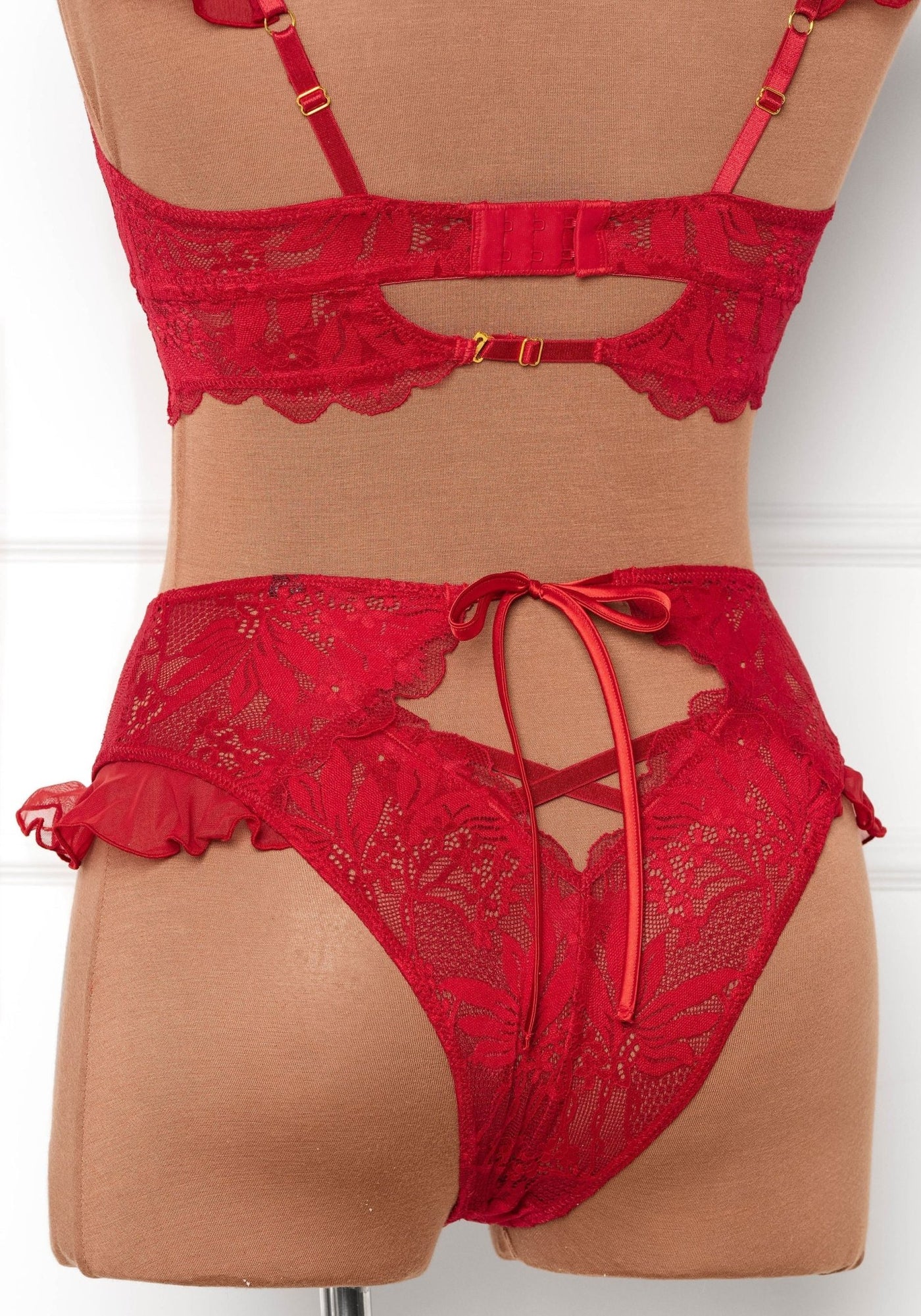 Lacy High Leg Crotchless Panty - Red - Mentionables