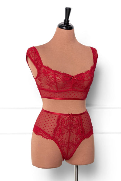 Lacy High Waist Crotchless Panty - Red - Mentionables