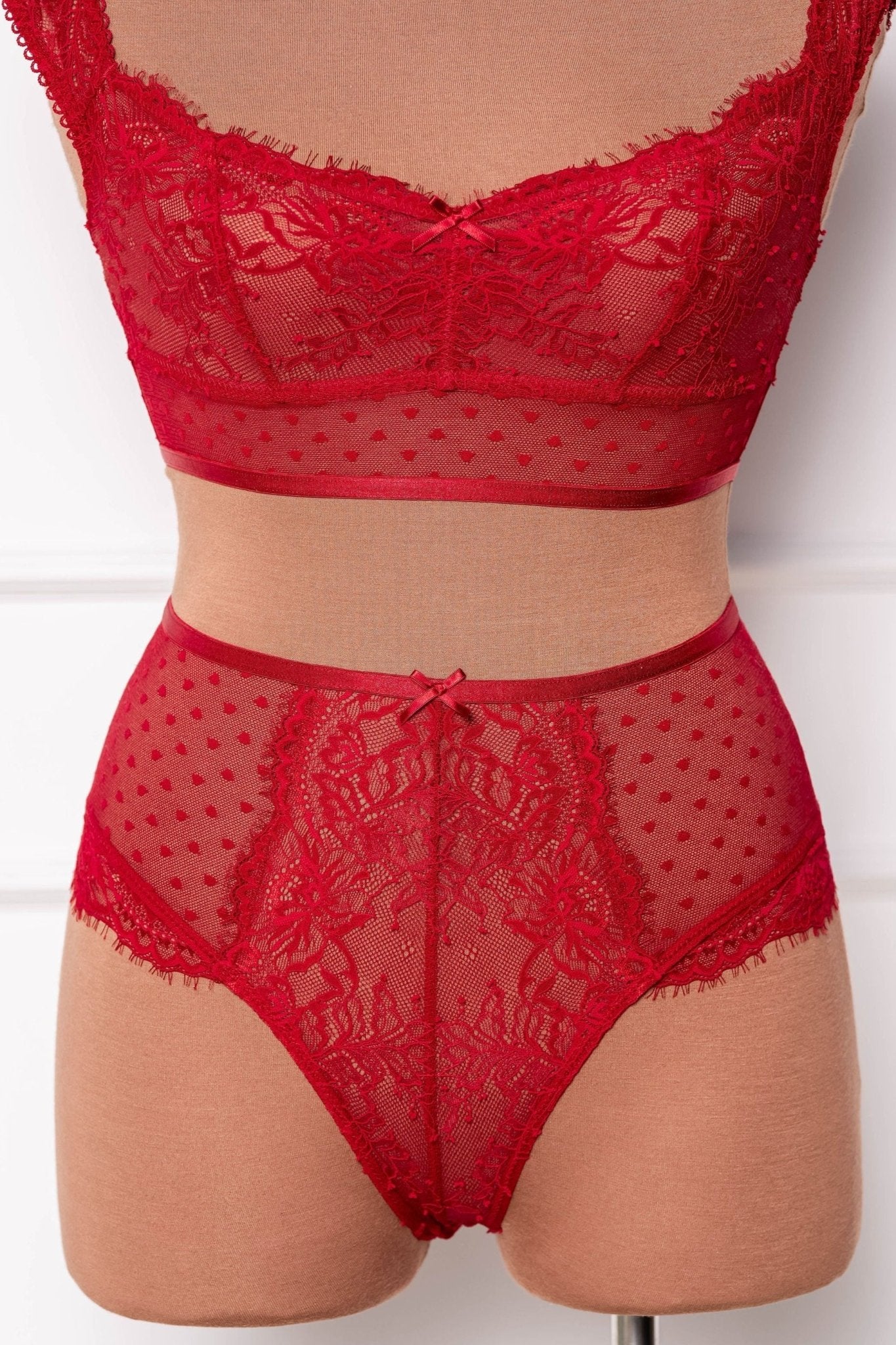 Lacy High Waist Crotchless Panty - Red - Mentionables