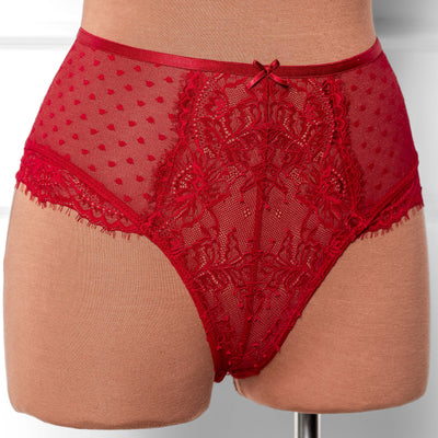 Lacy High Waist Crotchless Panty - Red - Mentionables