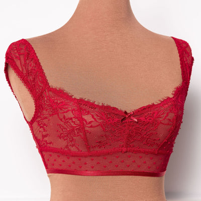 Lacy Off - The - Shoulder Bralette - Red - Mentionables