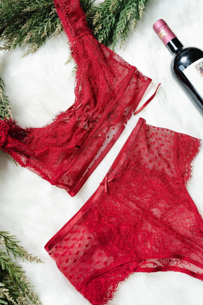 Lacy Off - The - Shoulder Bralette - Red - Mentionables