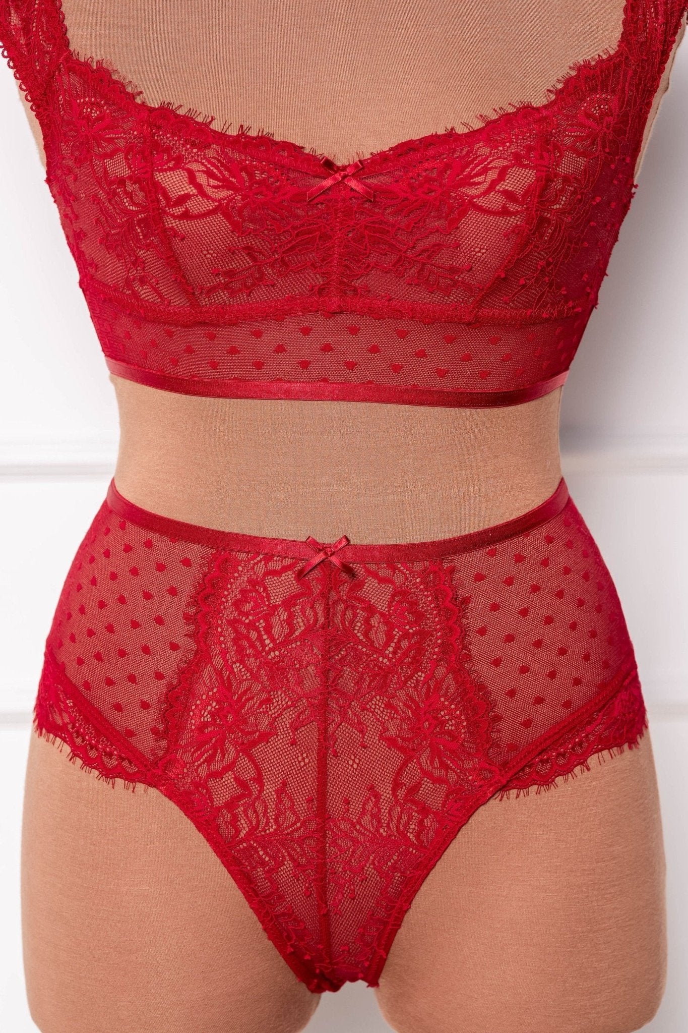 Lacy Off - The - Shoulder Bralette - Red - Mentionables