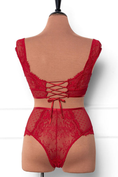 Lacy Off - The - Shoulder Bralette - Red - Mentionables