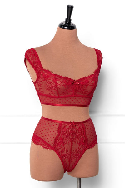 Lacy Off - The - Shoulder Bralette - Red - Mentionables