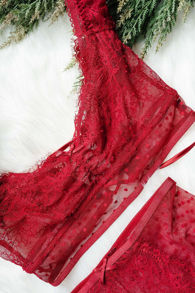 Lacy Off - The - Shoulder Bralette - Red - Mentionables