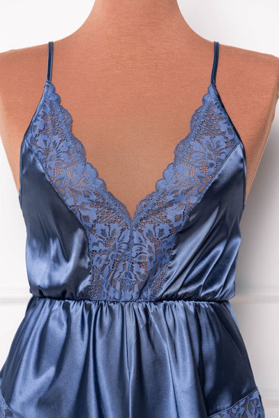 Lacy Plunge Satin Romper - Winter Blue - Mentionables