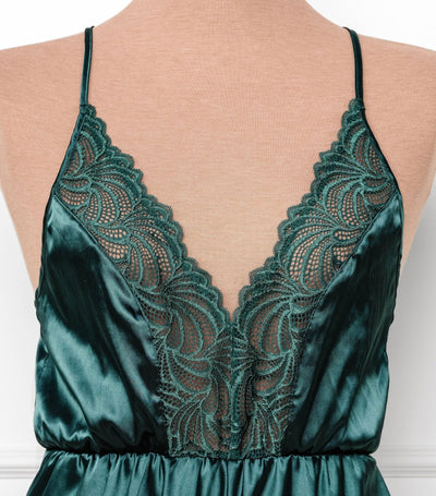 Lacy Plunge Satin Scalloped Romper - Emerald - Mentionables