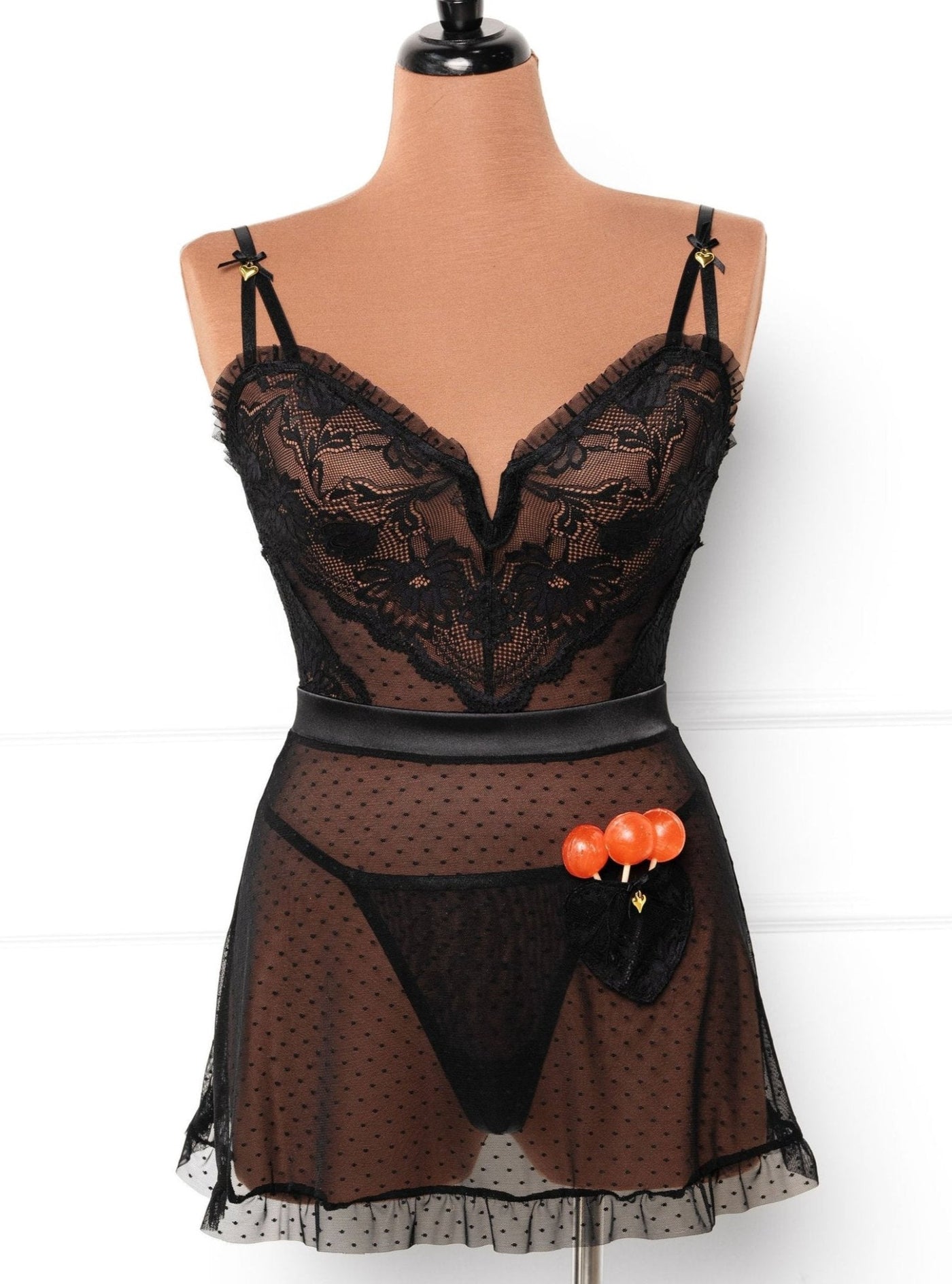 Lacy Ruffle Drop Waist Babydoll - Black - Mentionables