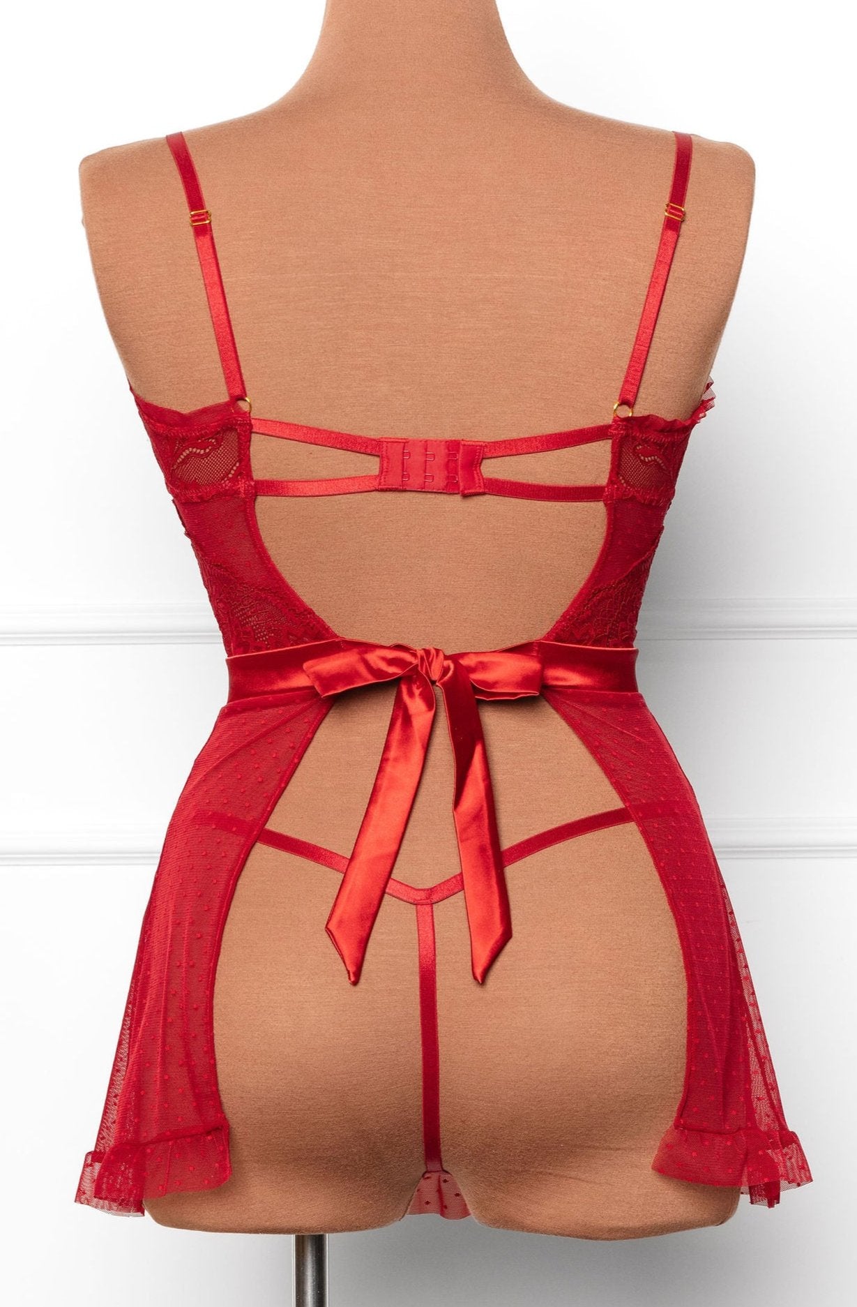 Lacy Ruffle Drop Waist Babydoll - Red - Mentionables