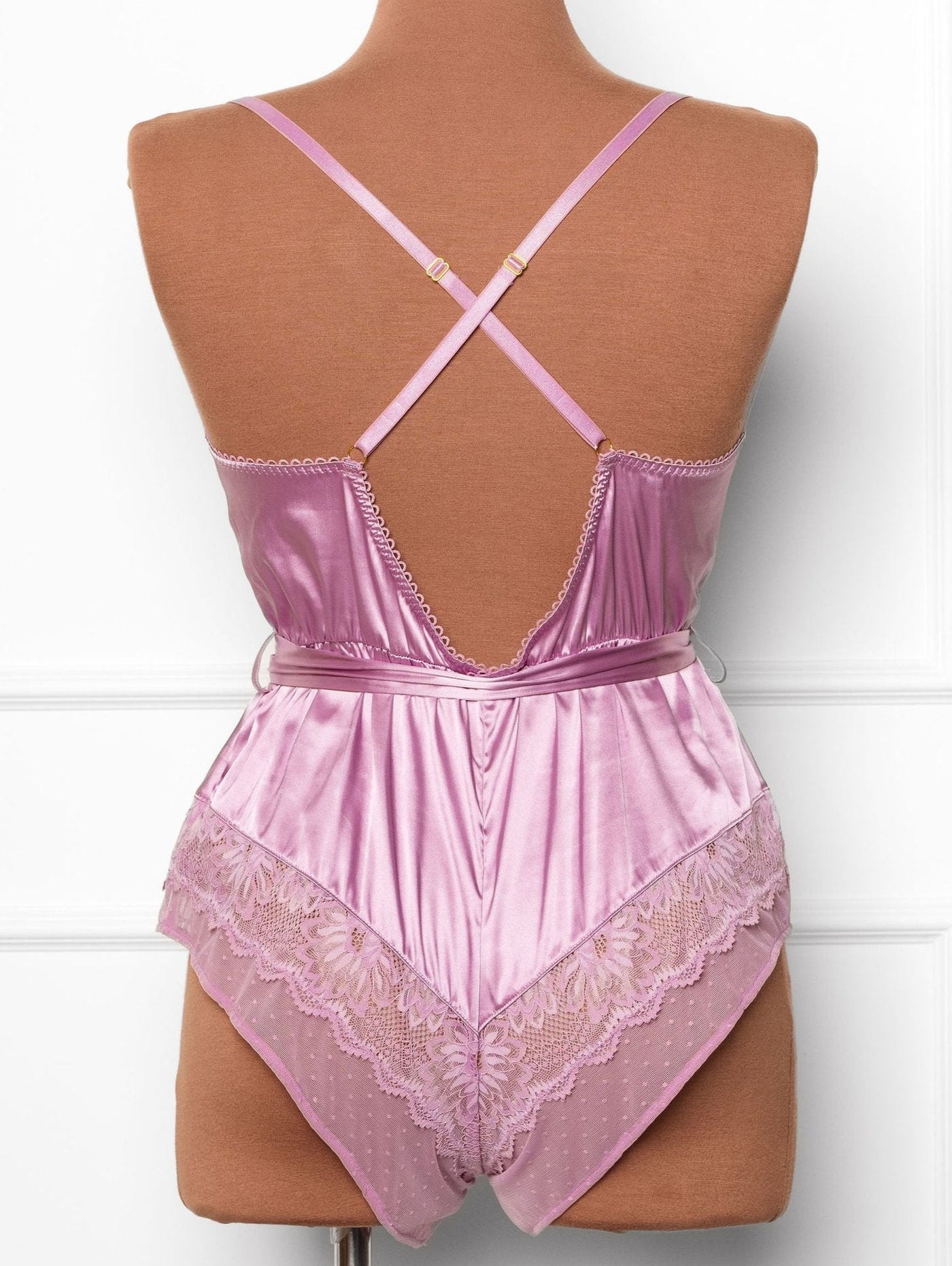 Lacy Satin Bow Romper - Lilac - Mentionables