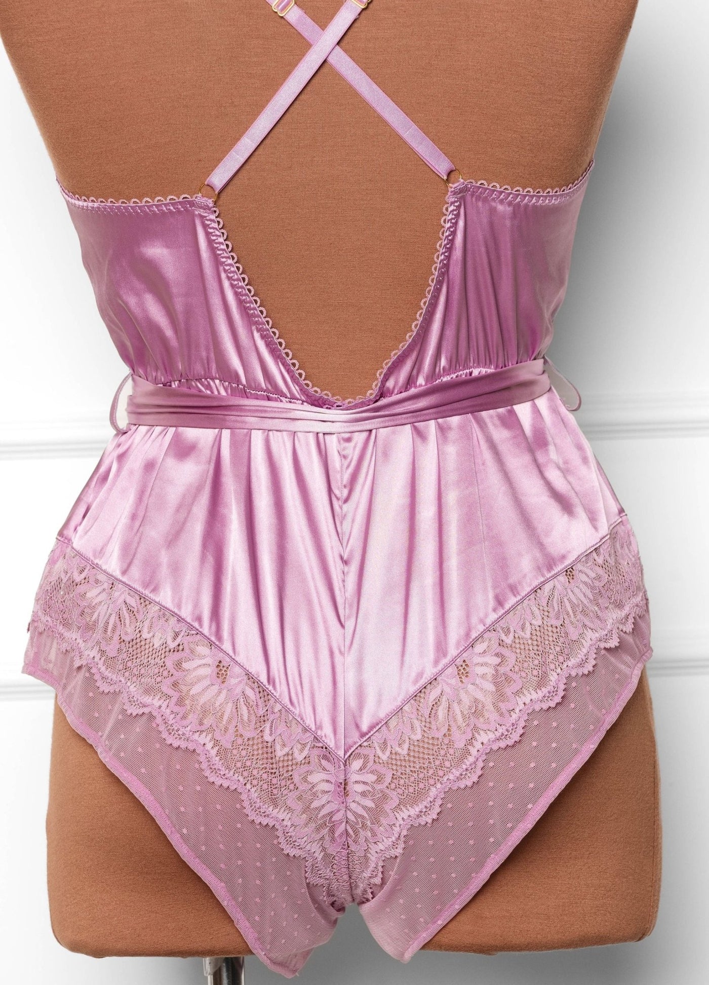 Lacy Satin Bow Romper - Lilac - Mentionables