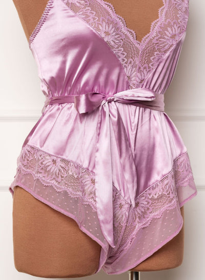 Lacy Satin Bow Romper - Lilac - Mentionables