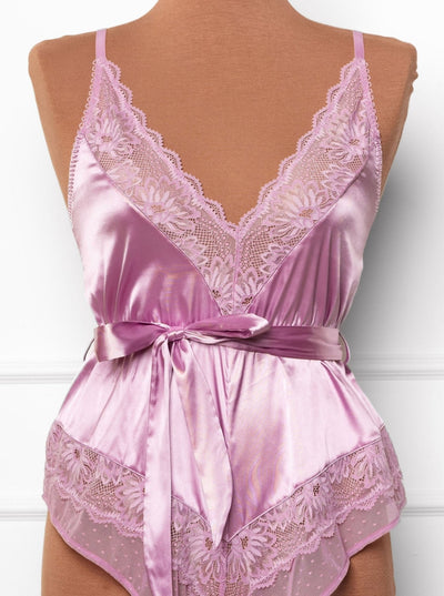 Lacy Satin Bow Romper - Lilac - Mentionables