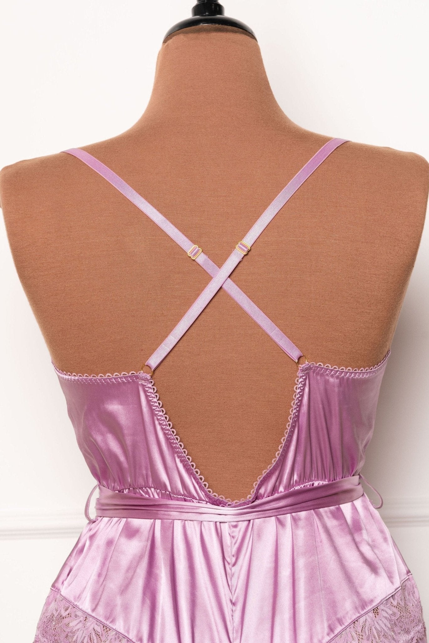 Lacy Satin Bow Romper - Lilac - Mentionables