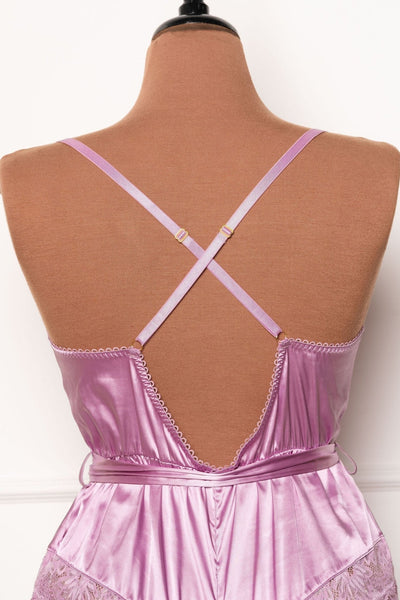 Lacy Satin Bow Romper - Lilac - Mentionables