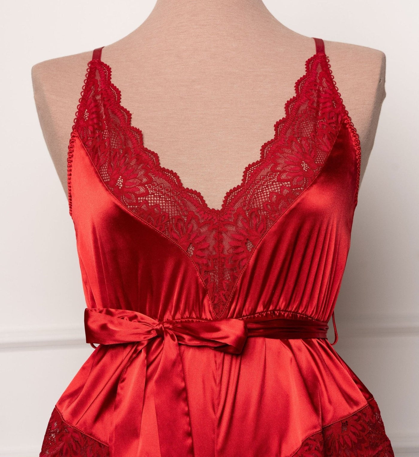 Lacy Satin Bow Romper - Red - Mentionables