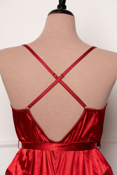 Lacy Satin Bow Romper - Red - Mentionables