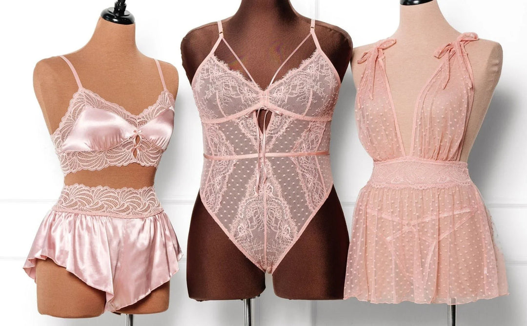 JOEY MACON Silky Bralette Brief Set - Super Stretch Woven Satin, Triangle Bra, Salmon Pink, X-Small