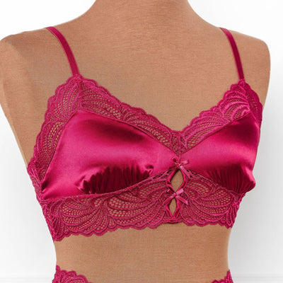 Lacy Satin Keyhole Bralette - Ruby - Mentionables