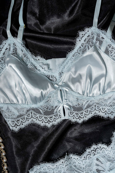 Lacy Satin Keyhole Bralette - Something Blue - Mentionables