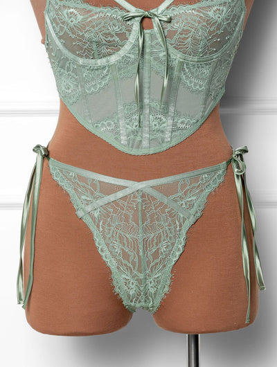 Lacy Side Tie Panty - Misty Jade - Mentionables