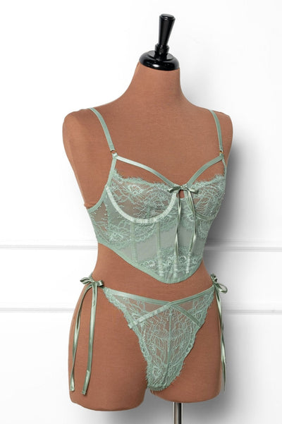 Lacy Side Tie Panty - Misty Jade - Mentionables