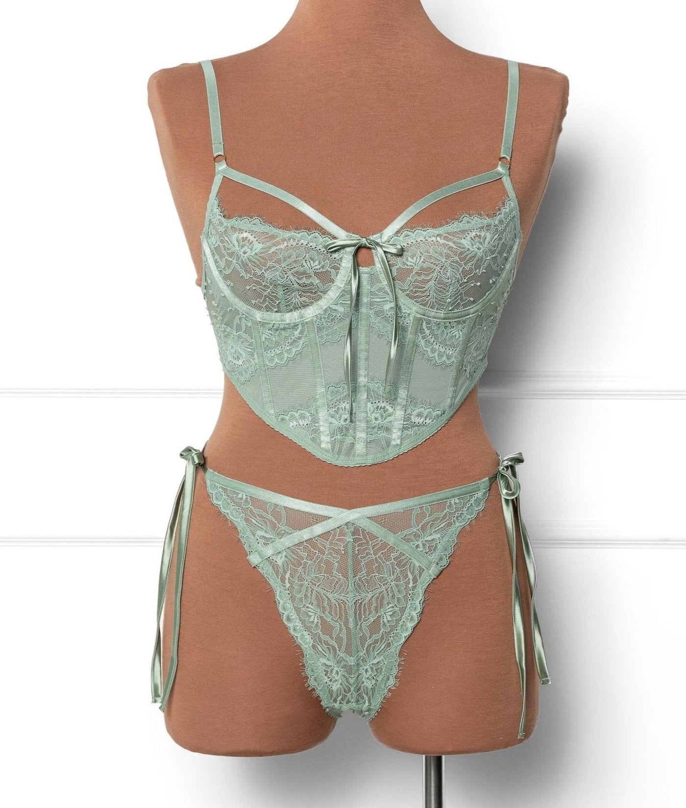 Lacy Side Tie Panty - Misty Jade - Mentionables