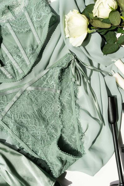 Lacy Side Tie Panty - Misty Jade - Mentionables