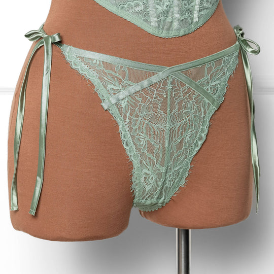 Lacy Side Tie Panty - Misty Jade - Mentionables