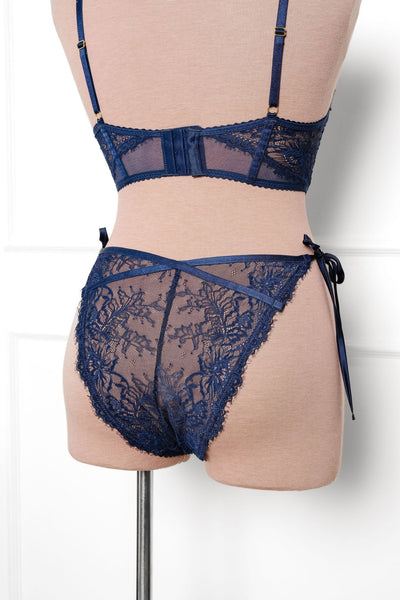 Lacy Side Tie Panty - Navy - Mentionables
