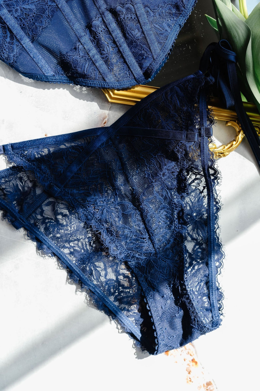 Lacy Side Tie Panty - Navy | Mentionables