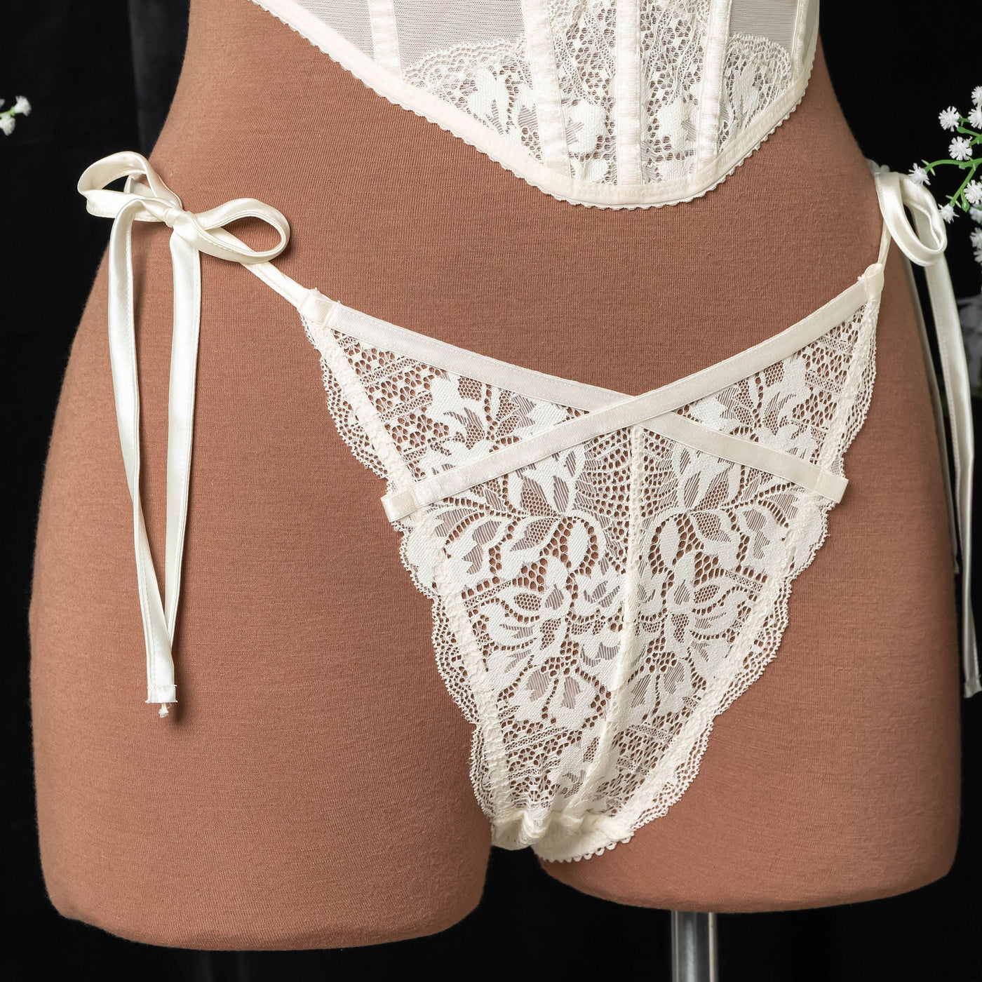 Lacy Side Tie Panty - Pearl - Mentionables